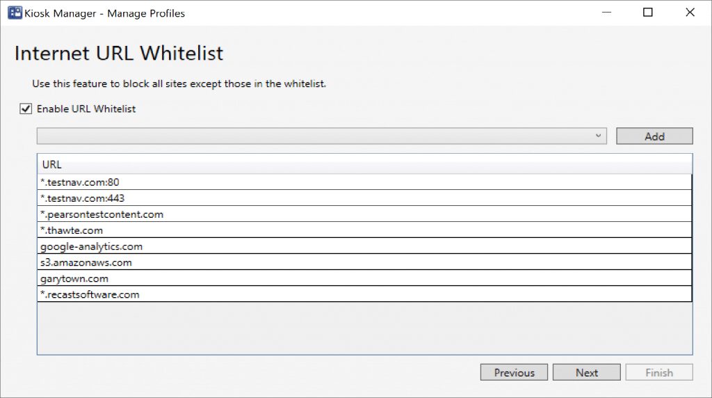 Kiosk Manager - Here enable a Whitelist feature