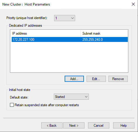 new cluster host parameters