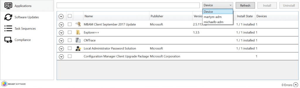 Application management - remote software center screenshot