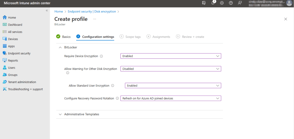 How to configure BitLocker on Windows devices with Intune: Disk Encryption Profiles Edition - config settings