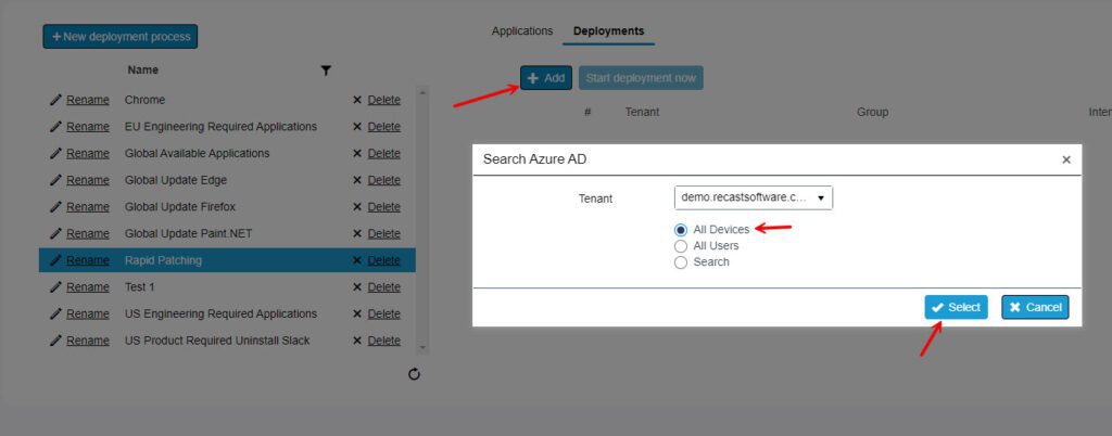 Rapid Application Patching - setting up deployment to group