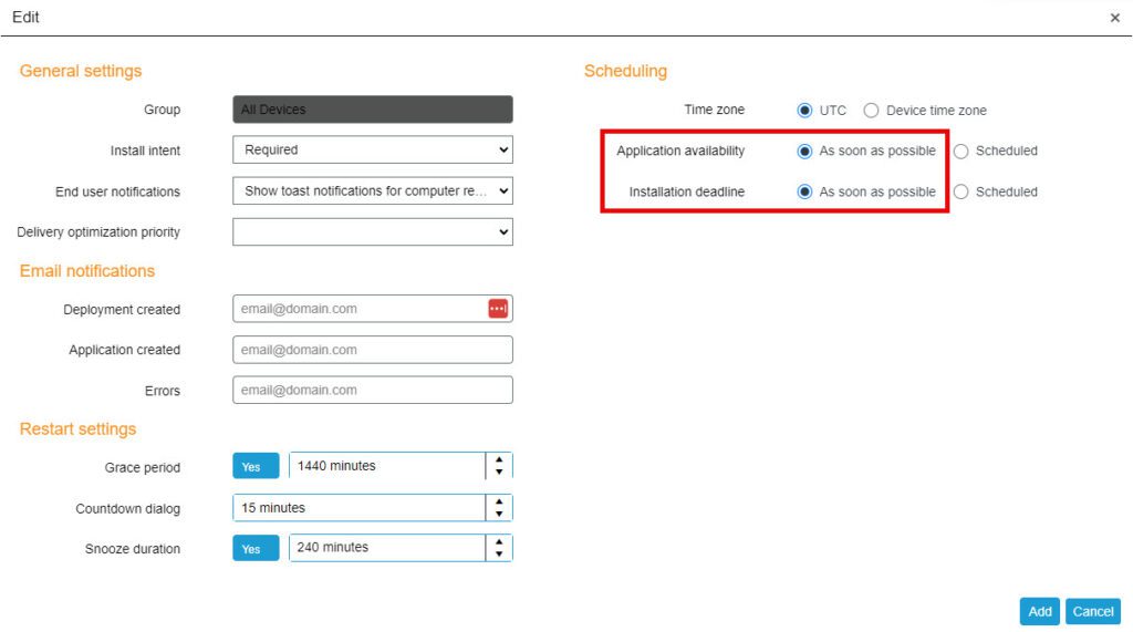 Rapid Application Patching - configuring the schedule