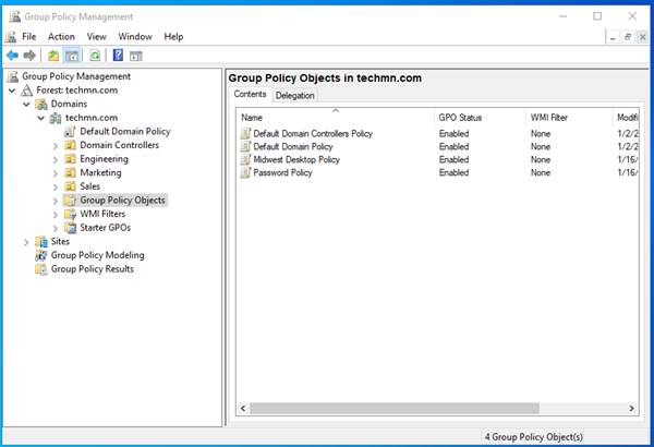 Group policy objects currently in use