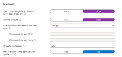 Functionality settings