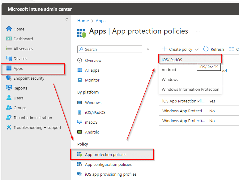 MAM for iOS Devices with Intune - app protection policy