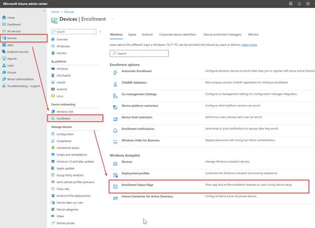 Windows Autopilot with Microsoft Intune - enrollment status page