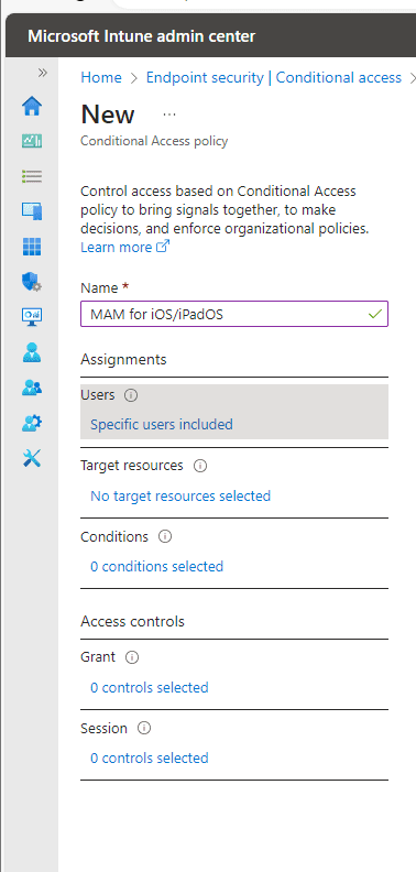 MAM for iOS Devices with Intune - name policy