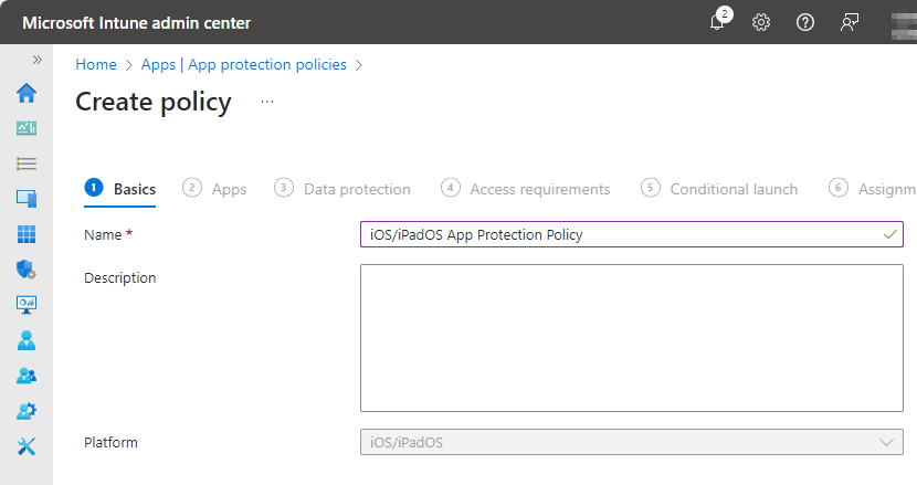 MAM for iOS Devices with Intune - policy configuration