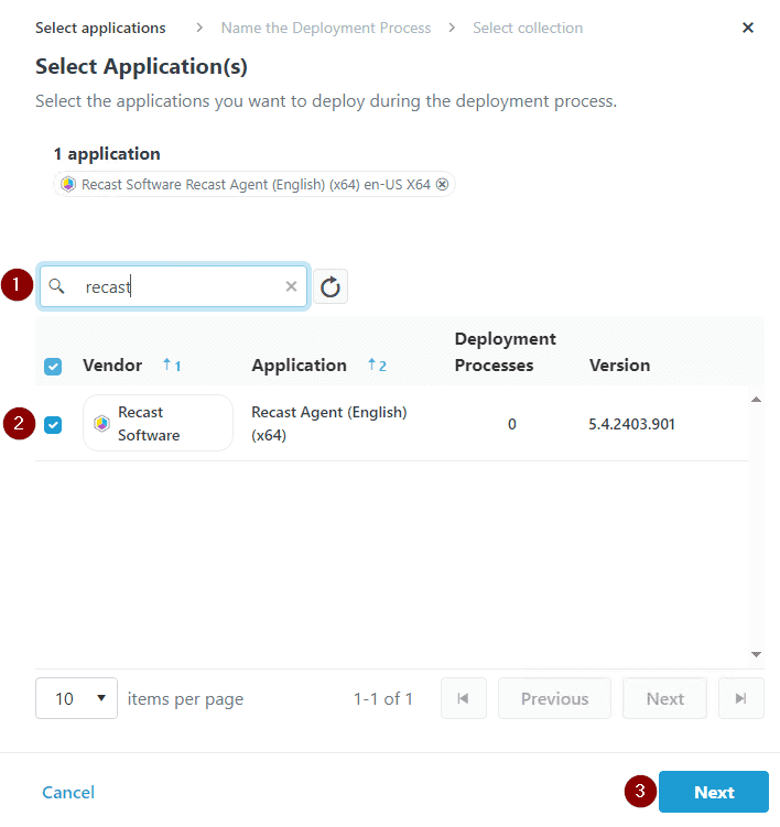 Agent Deployment Process in Application Manager - select application