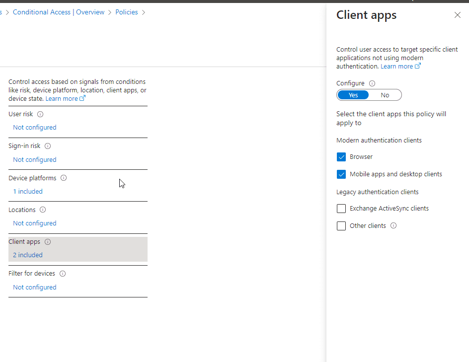 select both Browser and Mobile apps and desktop clients