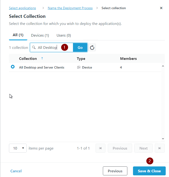 Agent Deployment Process in Application Manager - pick target collection