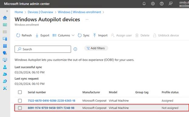 Windows Autopilot profile status