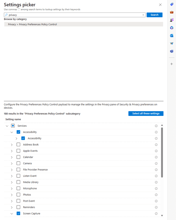 PPPC Profiles within Intune for MacOS - settings picker