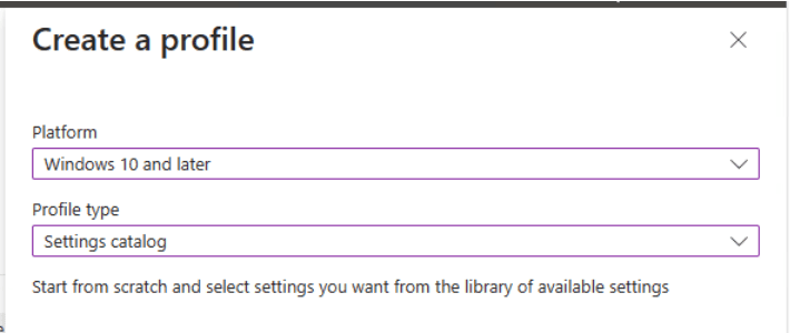 Profile type - Settings catalog