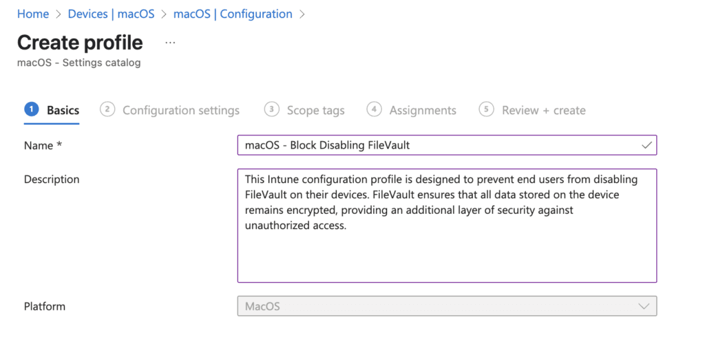 macOS Security Controls - Profile Description