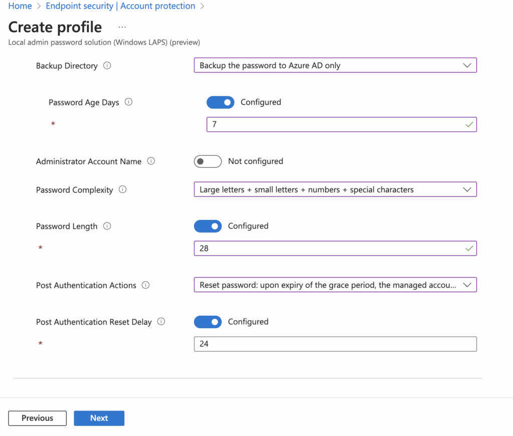 create profile password rules