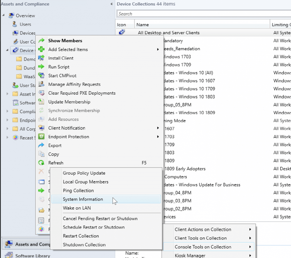 Right Click Tool Highlight: System Information – Collection Mode