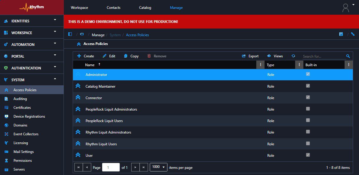 Access Policies in Application Workspace