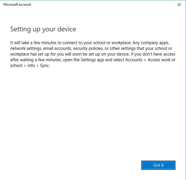 Enable Intune - Got It Button Enable Intune - Got It Button