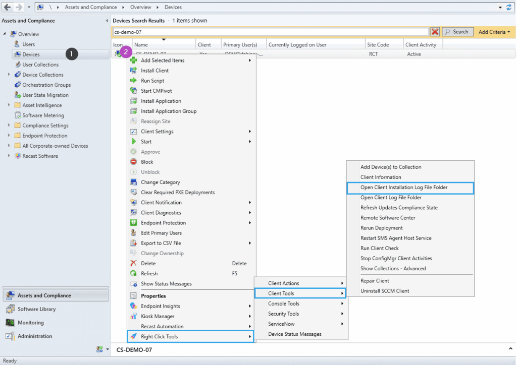 C$ and Collecting Logs Files - Open Client Log Installation File Folder