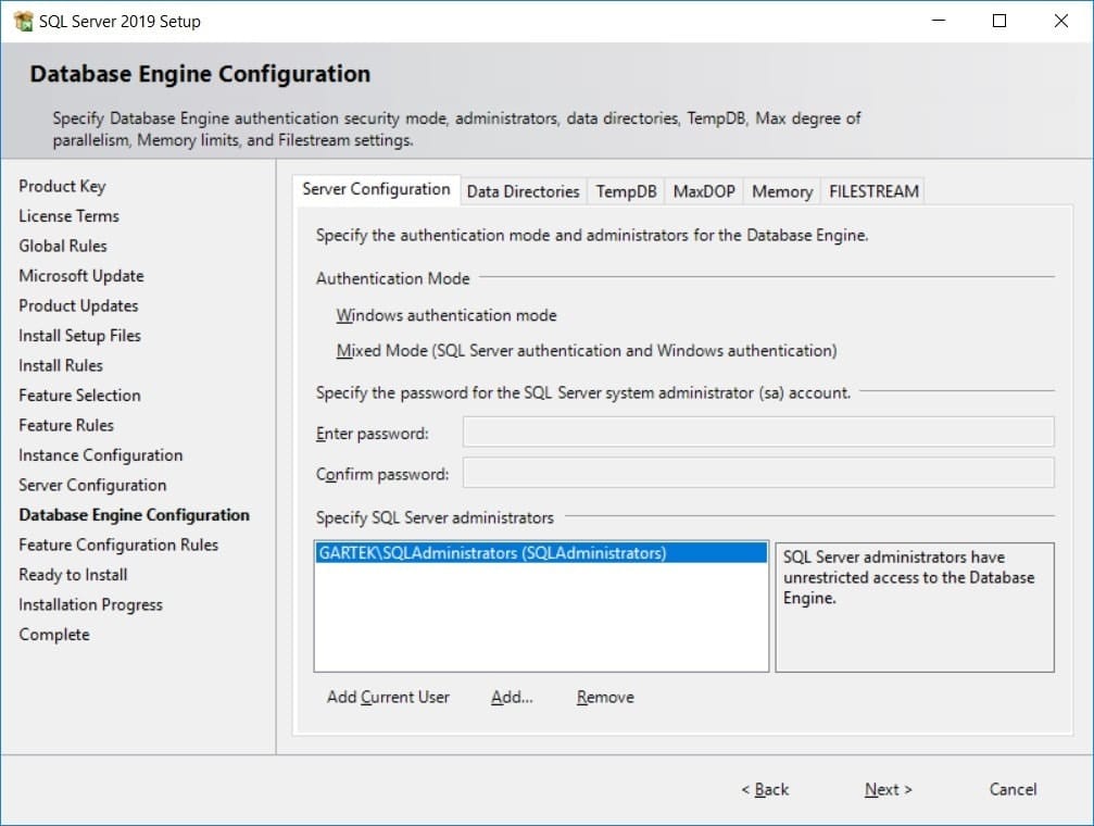SQL Server 2019 - Database Engine Configuration and SQL Server Admins SQL Server 2019 - Database Engine Configuration and SQL Server Admins