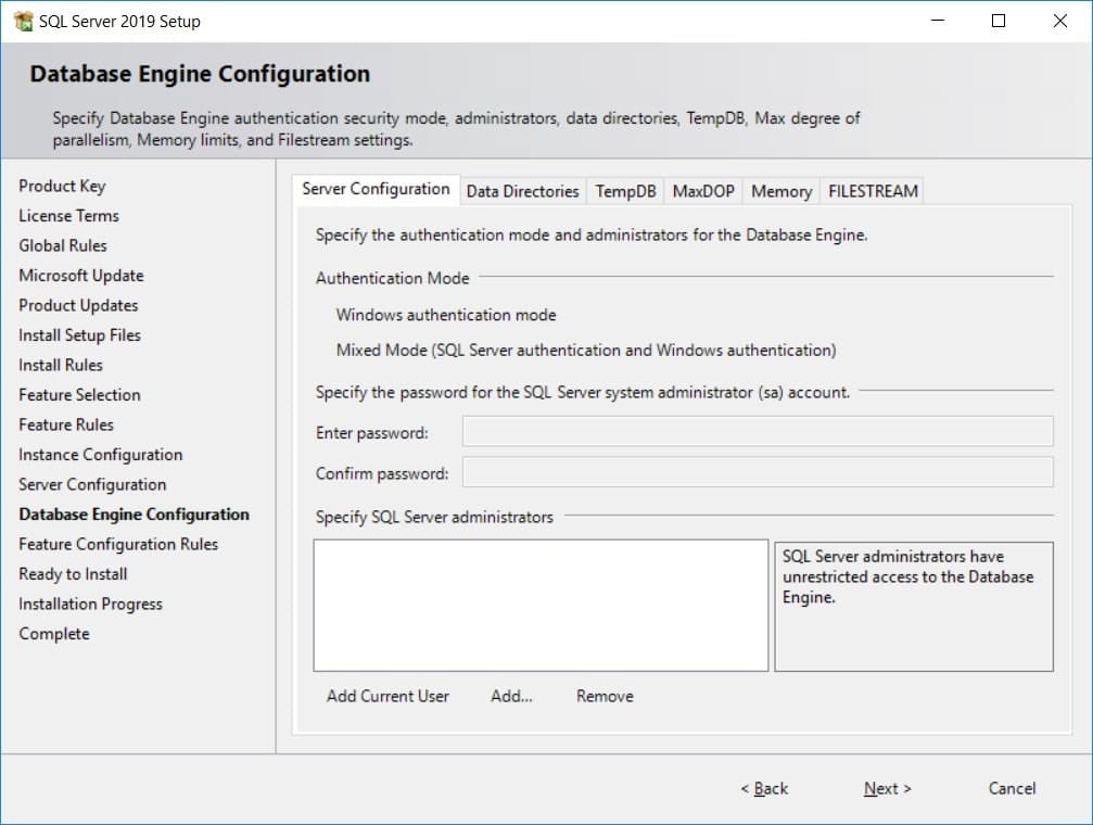 SQL Server 2019 - Database Engine Configuration SQL Server 2019 - Database Engine Configuration