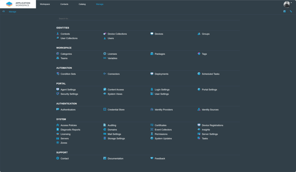 Application Workspace 4.3 - Settings
