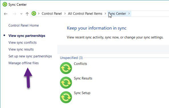 Windows 10 Offline Files - Enable - Sync Center Windows 10 Offline Files - Enable - Sync Center