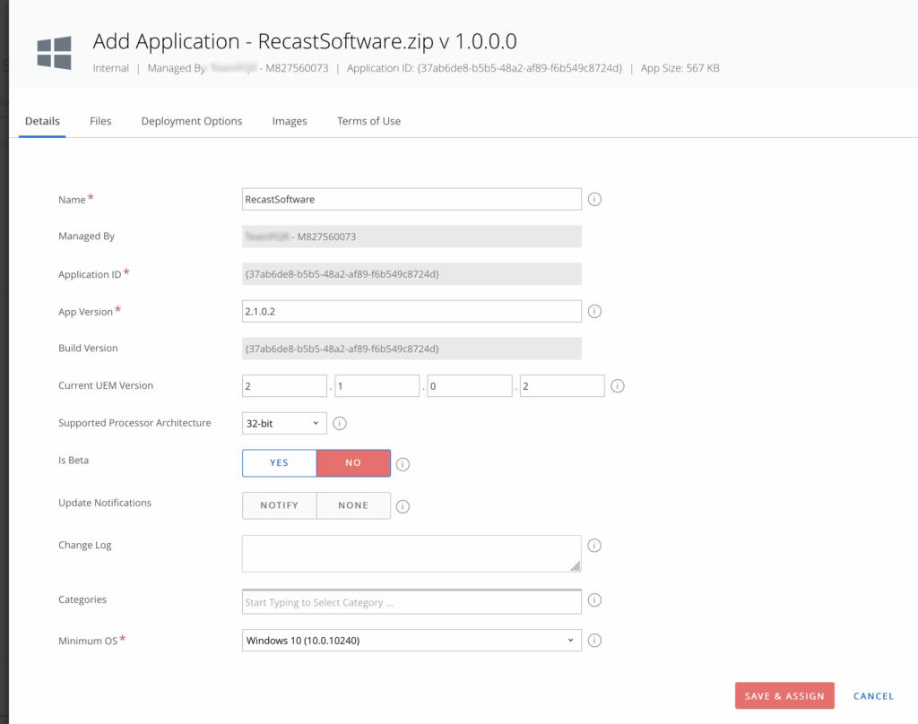 Enhancing Workspace ONE UEM with Application Workspace Deployments. Configure Application Details.
Fill in the necessary details such as Name, Version, Description, and Category.
