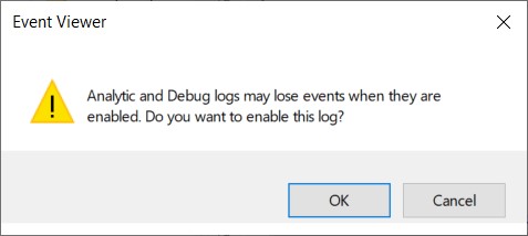 Enable WMI Logging - Event Viewer - OK Button