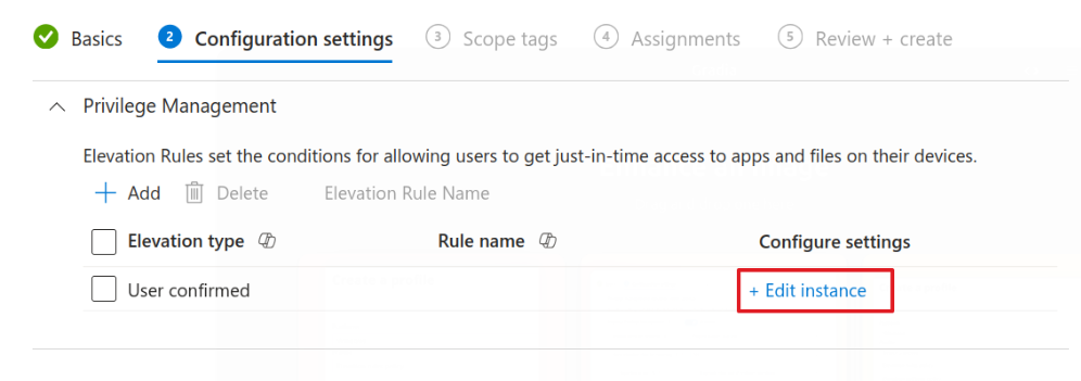 Profile configuration settings