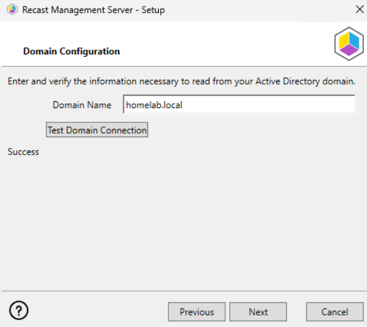 Installing Recast Management Server - Domain Configuration