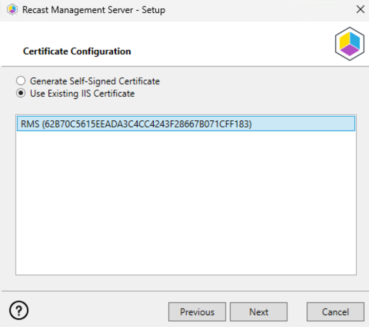 Installing Recast Management Server - Certificate Setup