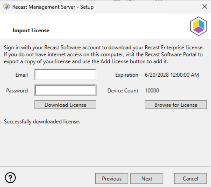 Installing Recast Management Server - License Import