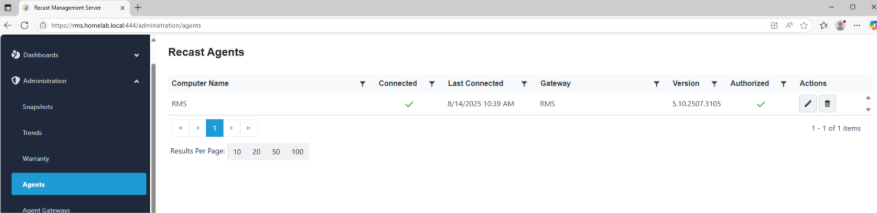 Recast Management Server Configuration - Agents