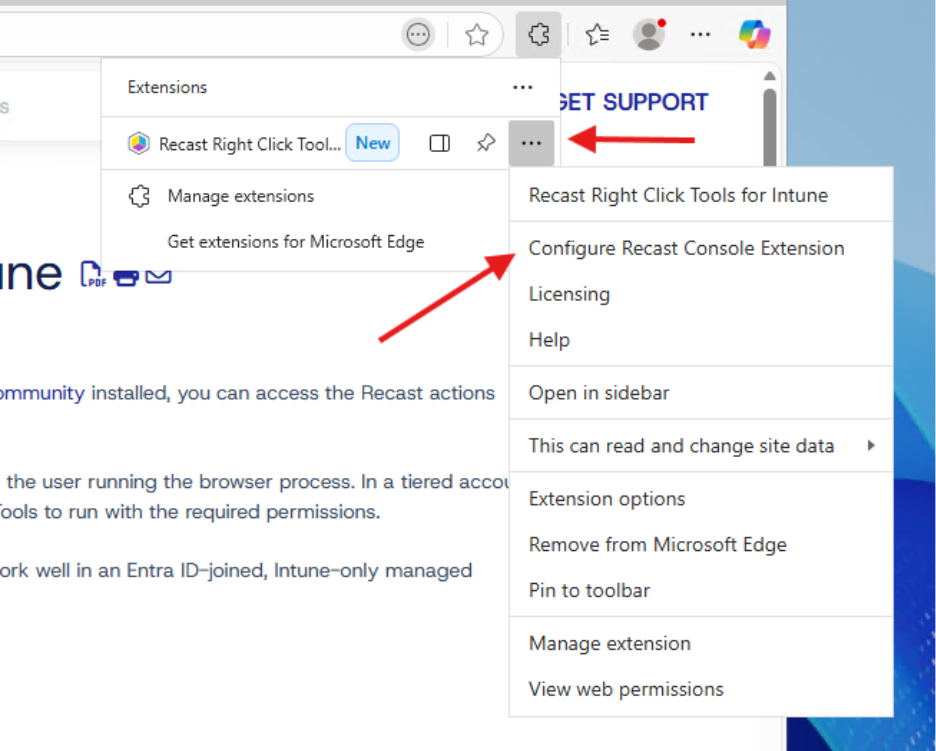 Right Click Tools Browser Extension - Configure Recast Console Extension
