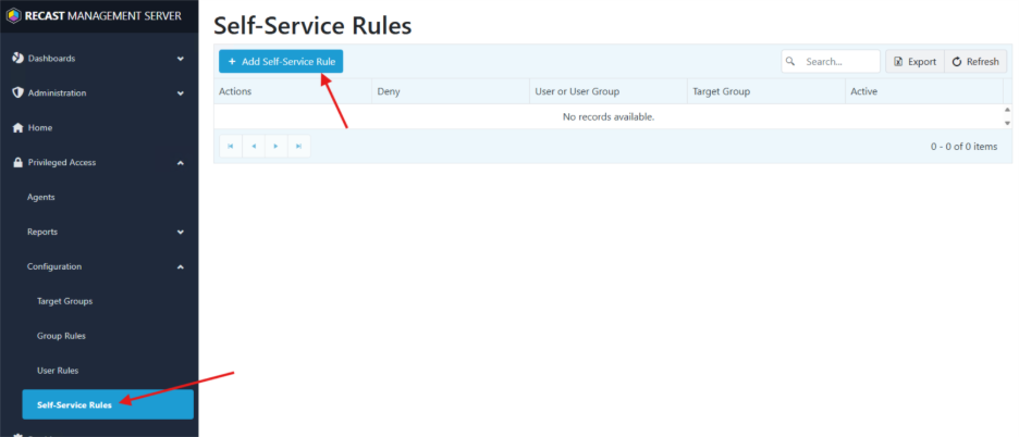 Privileged Access - Adding Self-Service Rules