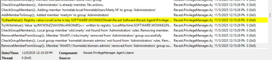 Privileged Access - Recast Agent Log