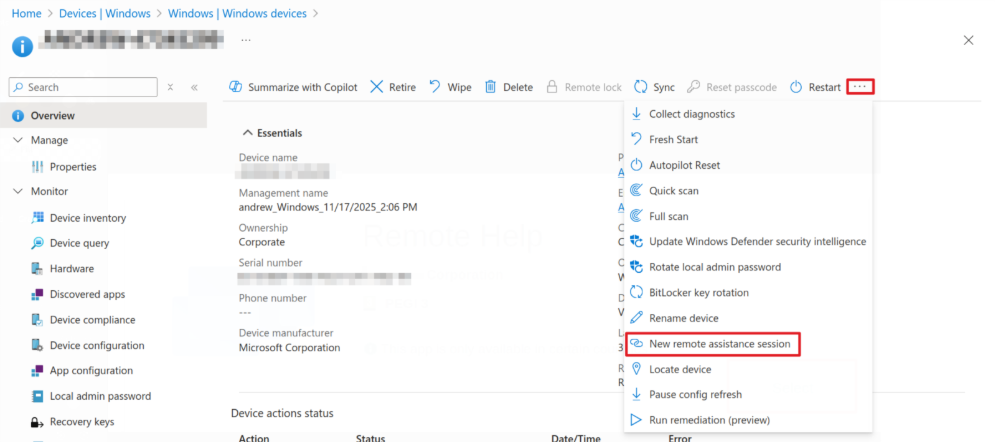 Set Up Remote Help - Starting New Session