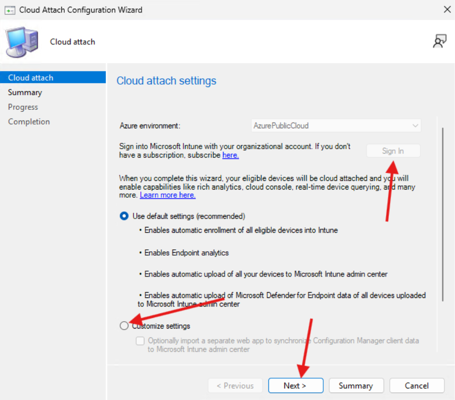 Cloud Attach - Settings