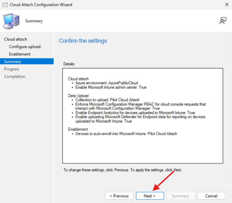 Cloud Attach - Wizard Confirmation