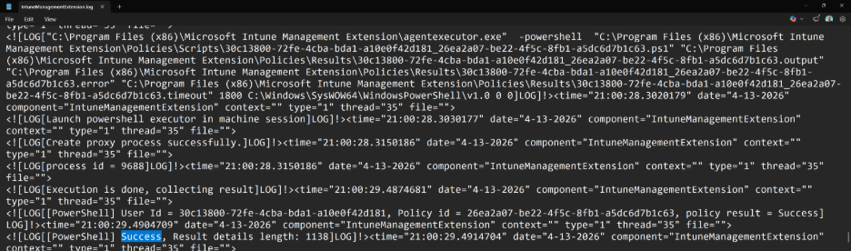 Deploy PowerShell scripts with Intune - Log output
