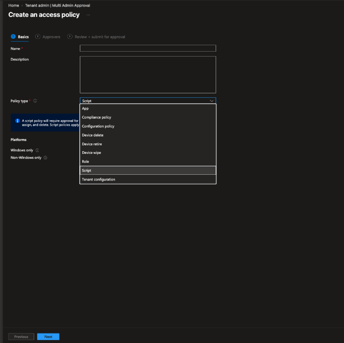 Intune Multi Admin Approval - Creating an Access Policy