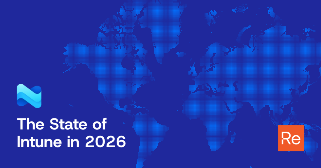 Blue map of world with text about Intune survey