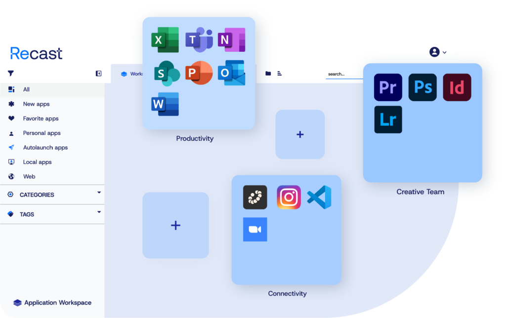 decorative image that mimics some of the UI from Application Workspace by Recast